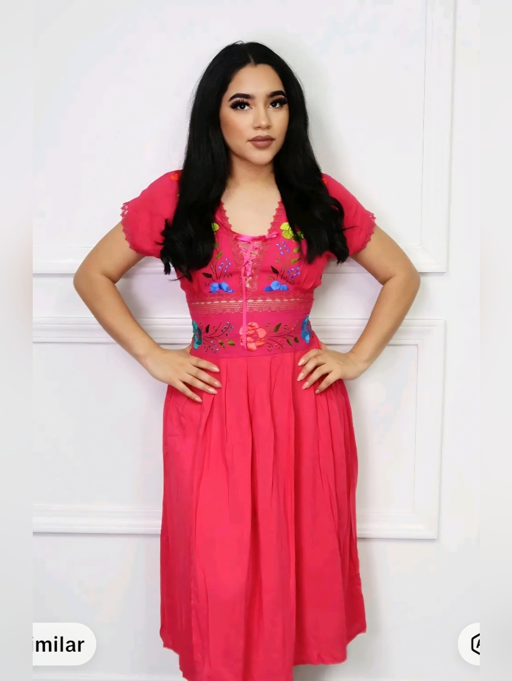 Purple Embroidered Waist Midi Dress